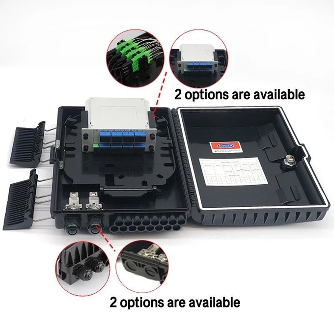 Scatola nera IP65 dell'attrezzatura del corredo FTTH della scatola 16 del centro dell'ABS a fibra ottica a fibra ottica di distribuzione 2