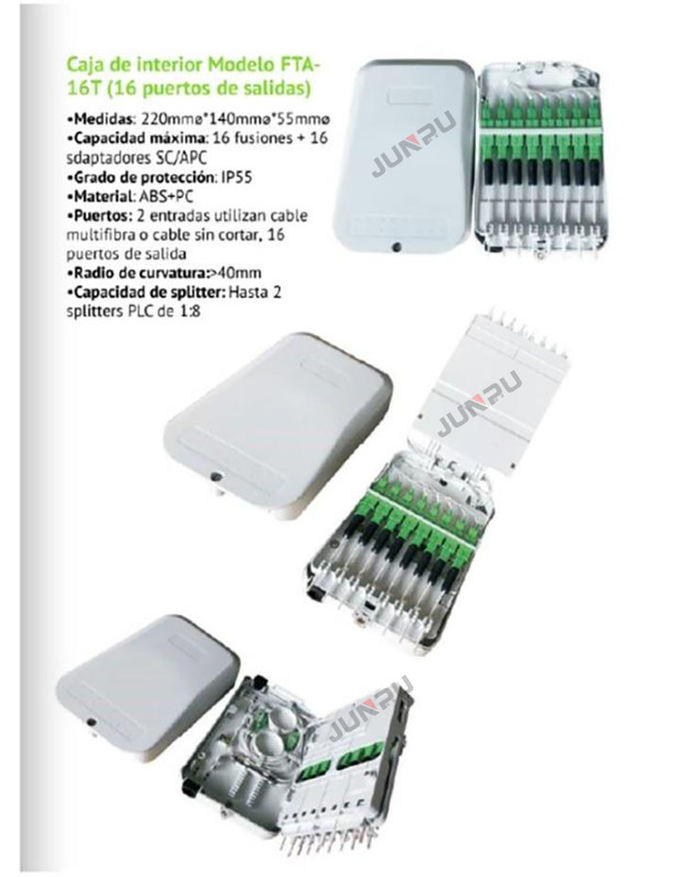 Scatola di distribuzione a fibra ottica dei 16 centri con gli adattatori dello Sc, materiale di PC+ABS 0